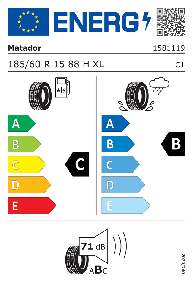 Energetický štítok Matador Hectorra 5 185/60 R15 88H XL