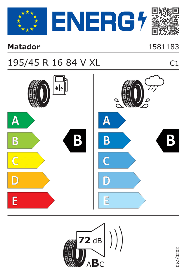 Energetický štítok Matador Hectorra 5 195/45 R16 84V XL