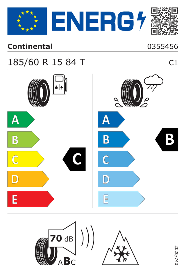 Energetický štítok Continental WinterContact TS870 185/60 R15 84T