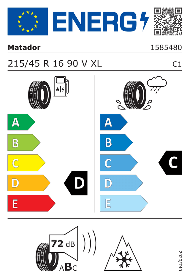 Energetický štítok Matador MP93 Nordicca 215/45 R16 90V XL